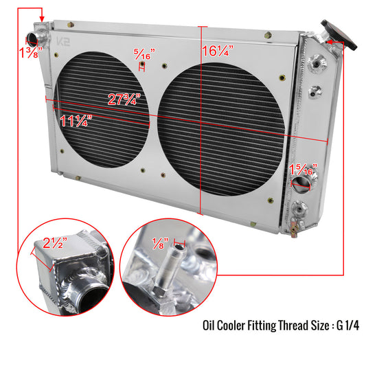 1982-2002 Chevrolet S10/Blazer/Corvette 3 Row Radiator with Dual Fan Shroud Design
