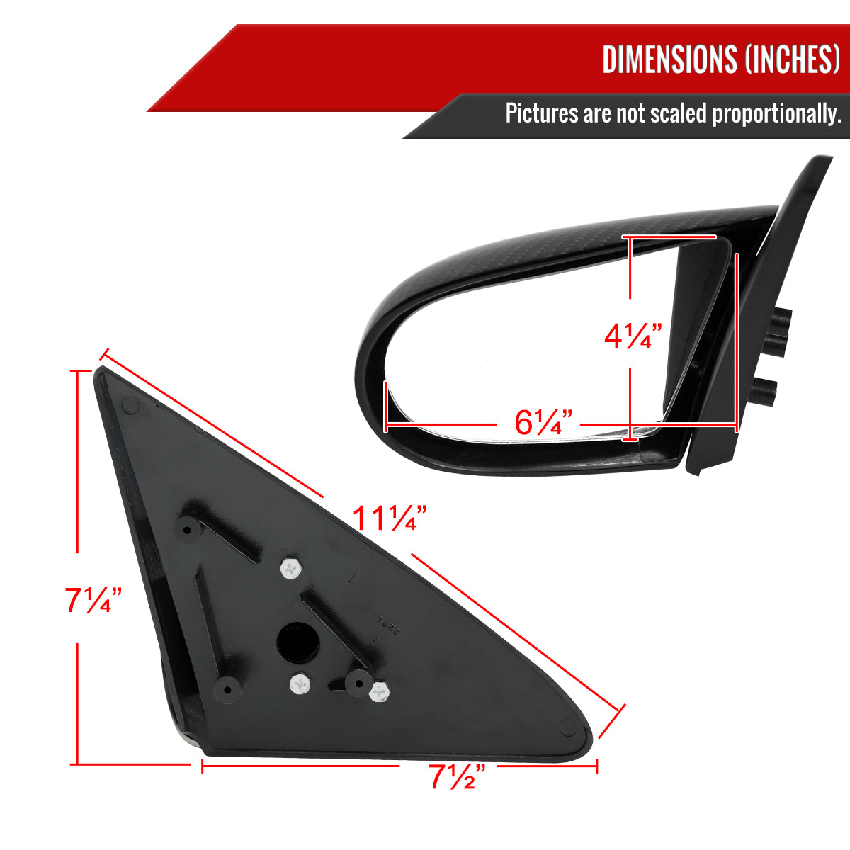 1992-1995 Honda Civic Coupe/Hatchback Carbon Fiber Shell Manual Adjustable S Sport Mirrors