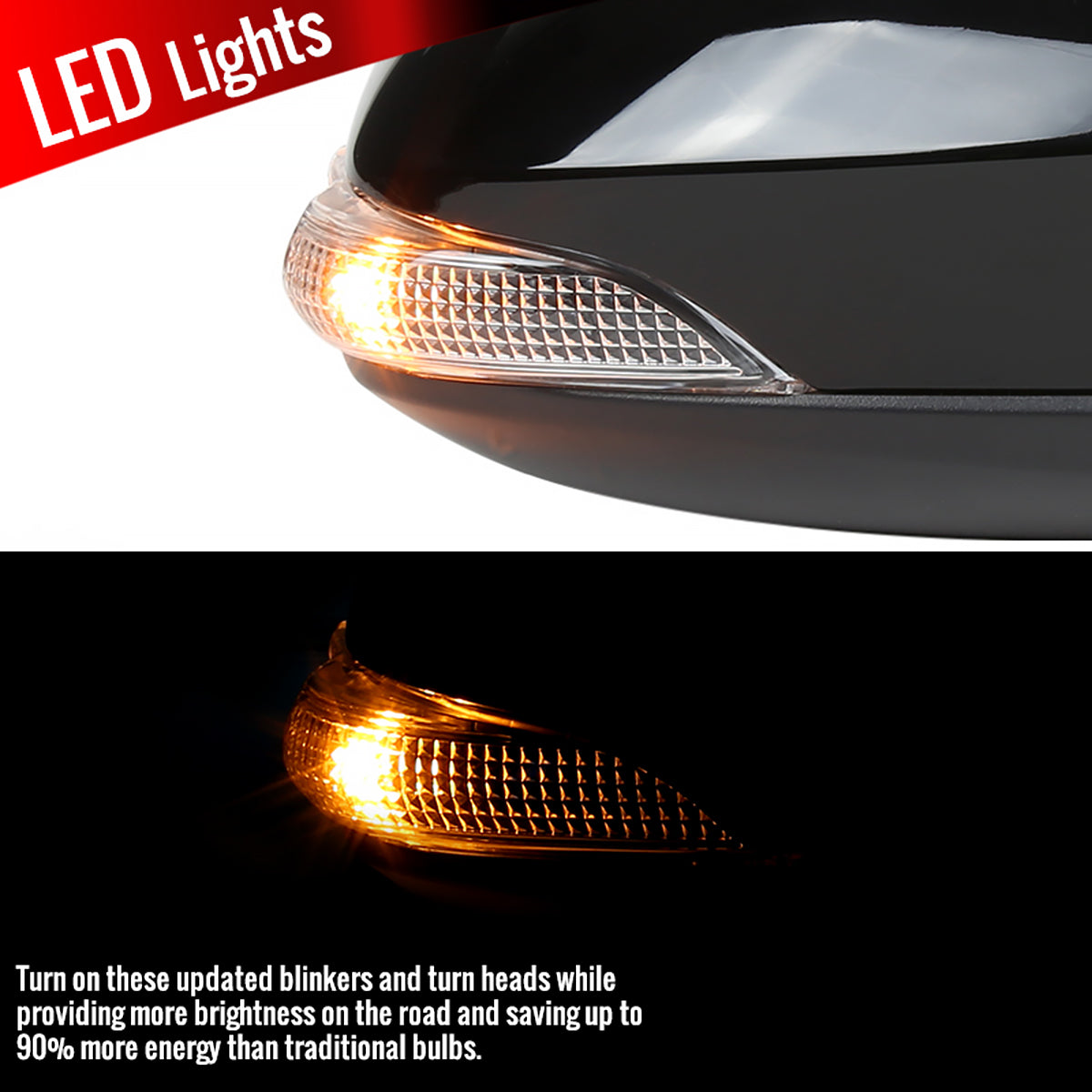 2014-2018 Toyota Corolla Glossy Black 9-Pin Power Adjustable, Auto-Fold, & Heated Side Mirror w/ LED Turn Signal Light - Passenger Side Only