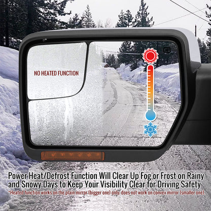 2007-2014 Ford F150 Chrome Power Adjustable & Heated Side Mirrors w/ LED Turn Signal and Puddle Light - Pair