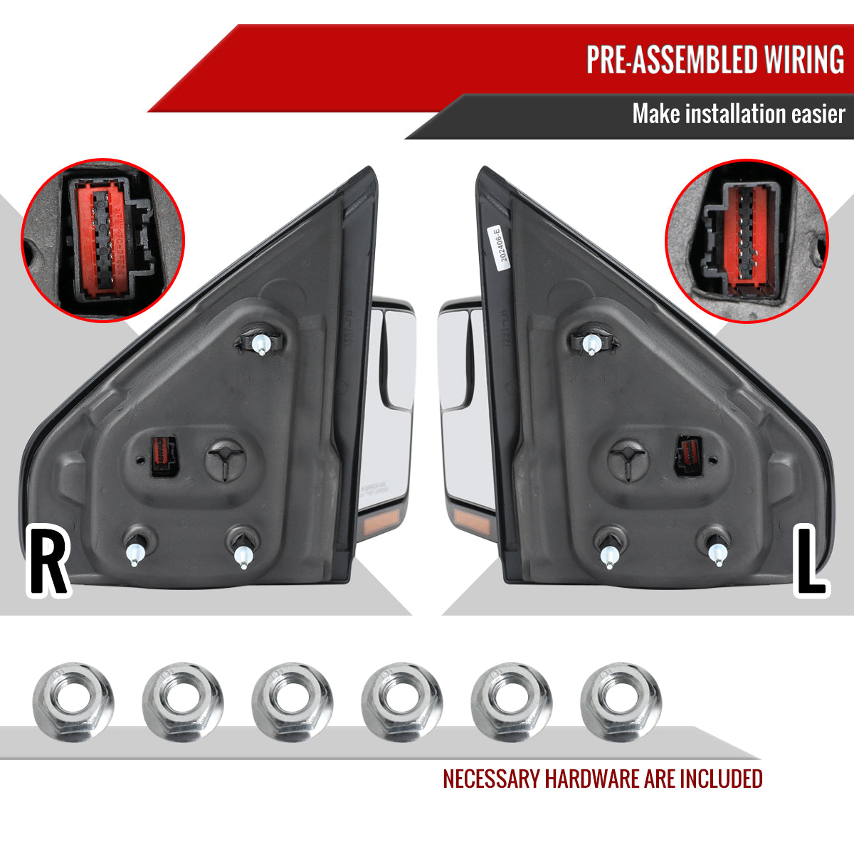 2007-2014 Ford F150 Chrome Power Adjustable & Heated Side Mirrors w/ LED Turn Signal and Puddle Light - Pair