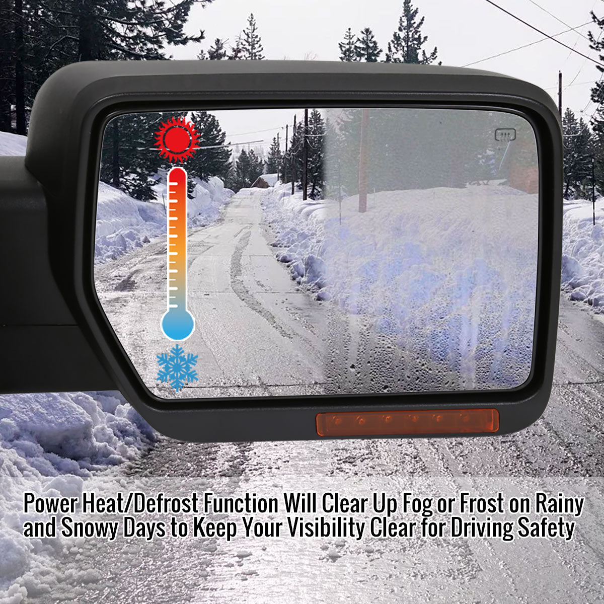 2007-2014 Ford F-150 Black Power Adjustable & Heated Side Mirror w/ LED Amber Turn Signal & Puddle Light - Passenger Side Only