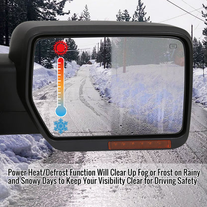 2007-2014 Ford F-150 Black Power Adjustable & Heated Side Mirror w/ LED Amber Turn Signal & Puddle Light - Passenger Side Only