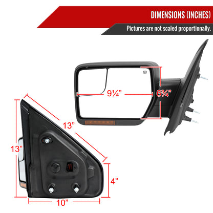2007-2014 Ford F150 Black Power Adjustable & Heated Side Mirrors w/ LED Turn Signal and Puddle Light - Pair