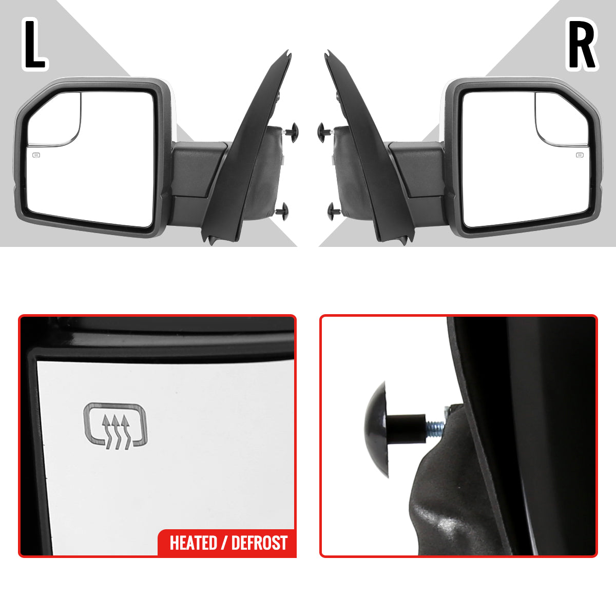 2015-2020 Ford F-150 Chrome Power Adjustable & Heated Side Mirror w/ LED Turn Signal Light - Driver Side Only