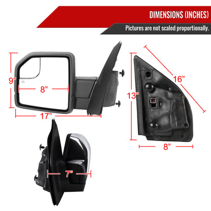 2015-2020 Ford F-150 Chrome Power Adjustable & Heated Side Mirror w/ LED Turn Signal Light - Driver Side Only