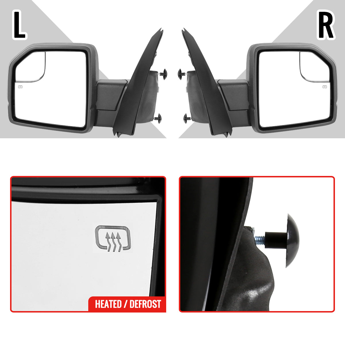 2015-2020 Ford F-150 Black Power Adjustable & Heated Side Mirror w/ LED Turn Signal Light - Passenger Side Only