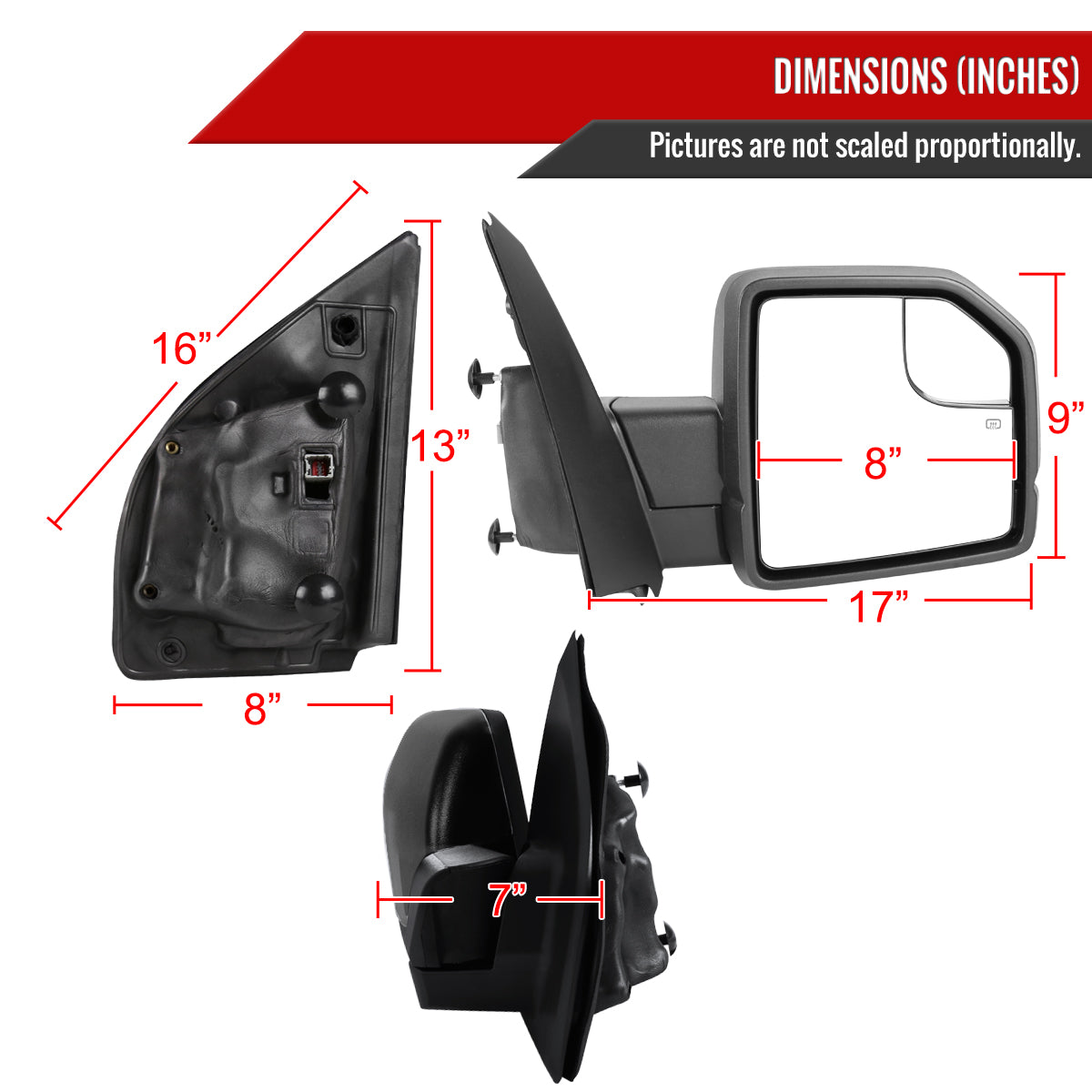 2015-2020 Ford F-150 Black Power Adjustable & Heated Side Mirror w/ LED Turn Signal Light - Passenger Side Only