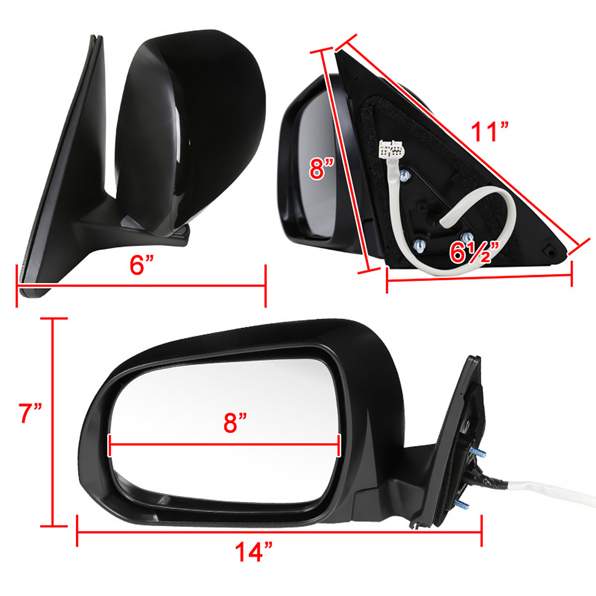 2008-2013 Toyota Highlander 7-Pin Power Adjustable & Heated Side Mirror w/ LED Puddle Light - Driver Side Only