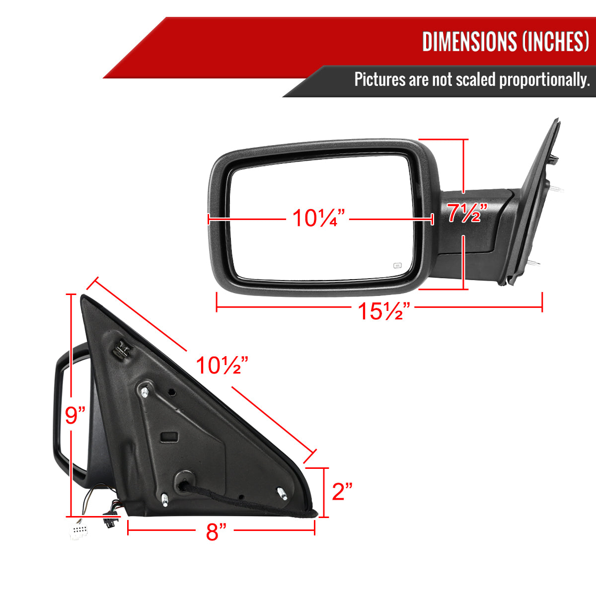 2013-2019 Dodge RAM Black Power Adjustable, Auto-Fold, & Heated Side Mirror w/ LED Turn Signal & Puddle Light - Driver Side Only
