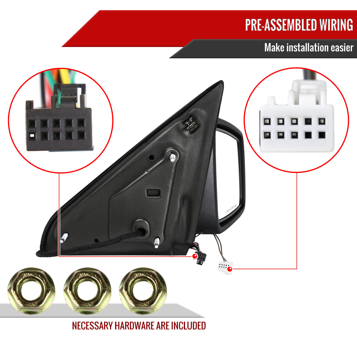 2013-2019 Dodge RAM Black Power Adjustable, Auto-Fold, & Heated Side Mirror w/ LED Turn Signal & Puddle Light - Passenger Side Only