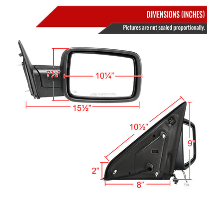 2013-2019 Dodge RAM Black Power Adjustable & Heated Side Mirror w/ LED Turn Signal & Puddle Light - Passenger Side Only