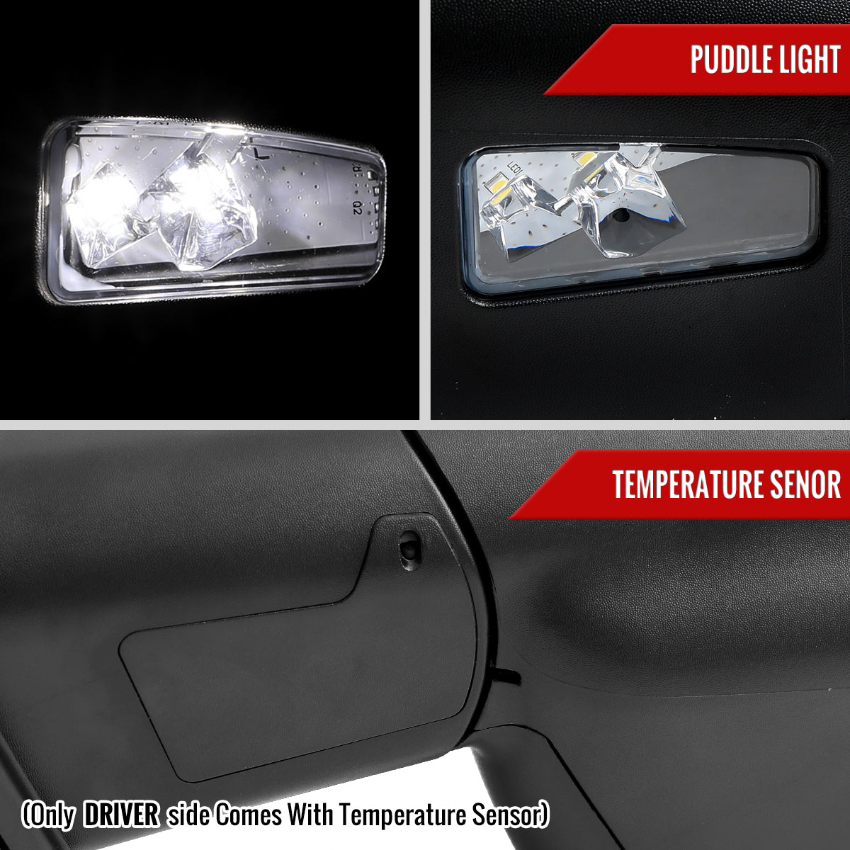 2019-2024 Dodge RAM 1500 Chrome Power Adjustable, Manual Fold, BSD & Heated Side Mirror w/ LED Puddle and Turn Signal Light - Driver Side Only
