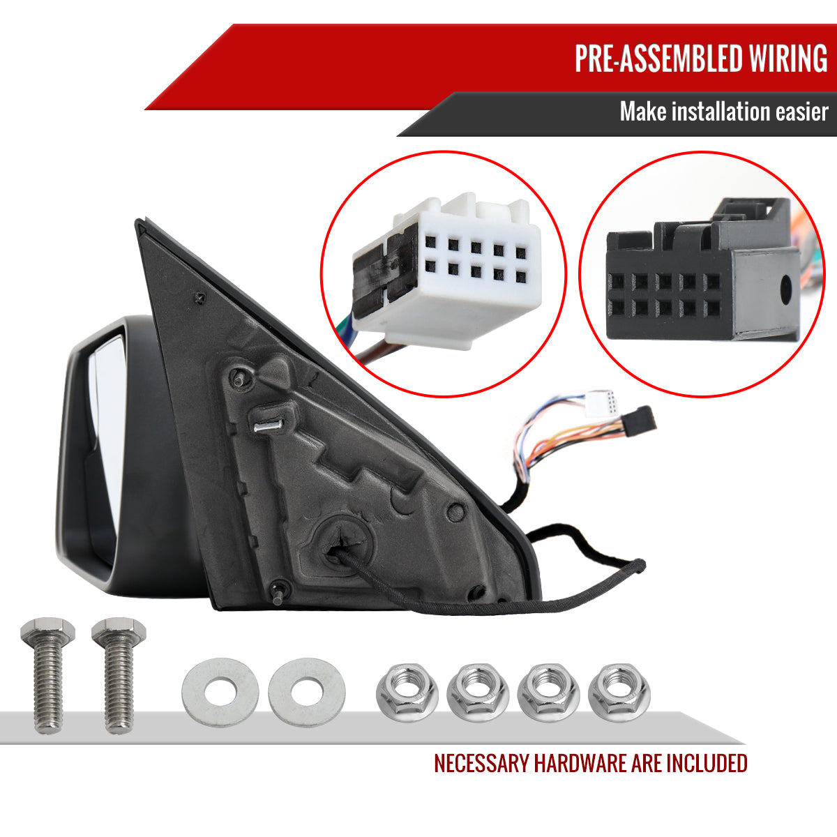 2019-2024 Dodge RAM 1500 Chrome Power Adjustable, Auto-Fold, BSD & Heated Side Mirror w/ LED Puddle and Turn Signal Light - Driver Side Only
