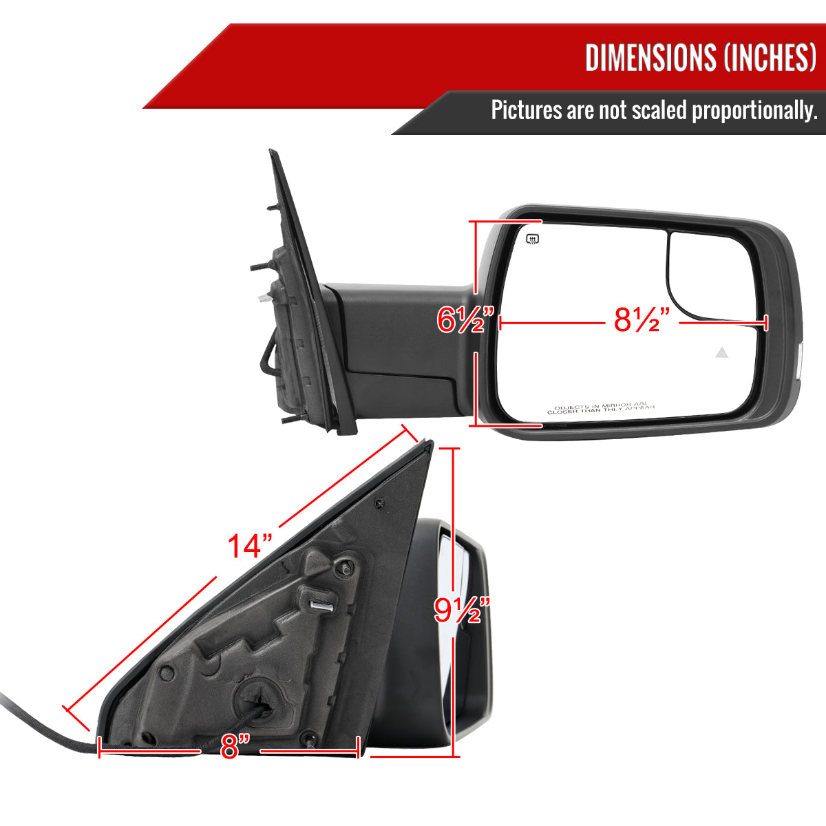 2019-2024 Dodge RAM 1500 Chrome Power Adjustable, Auto-Fold, BSD & Heated Side Mirror w/ LED Puddle and Turn Signal Light - Passenger Side Only