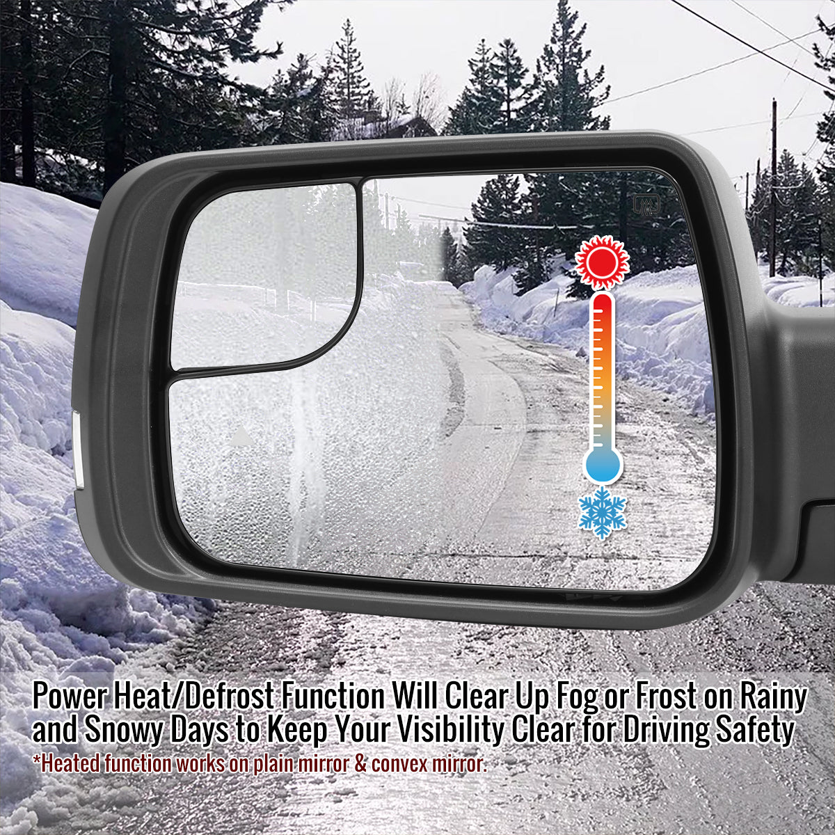 2019-2024 Dodge RAM 1500 Black Power Adjustable, Manual Fold, BSD & Heated Side Mirror w/ LED Puddle and Turn Signal Light - Driver Side Only