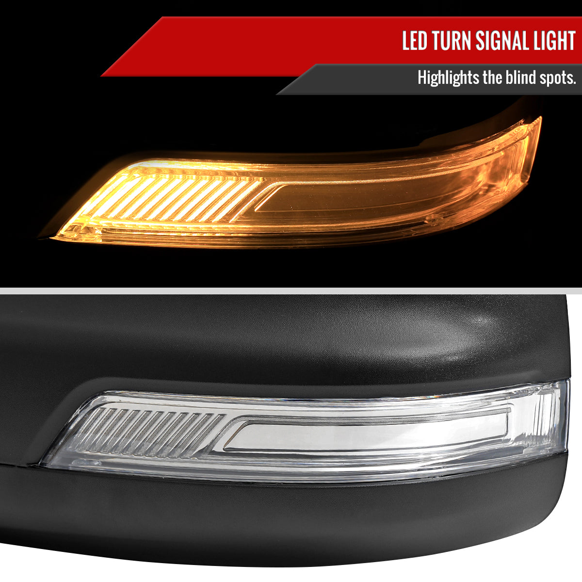 2019-2024 Dodge RAM 1500 Black Power Adjustable, Manual Fold, BSD & Heated Side Mirror w/ LED Puddle and Turn Signal Light - Driver Side Only