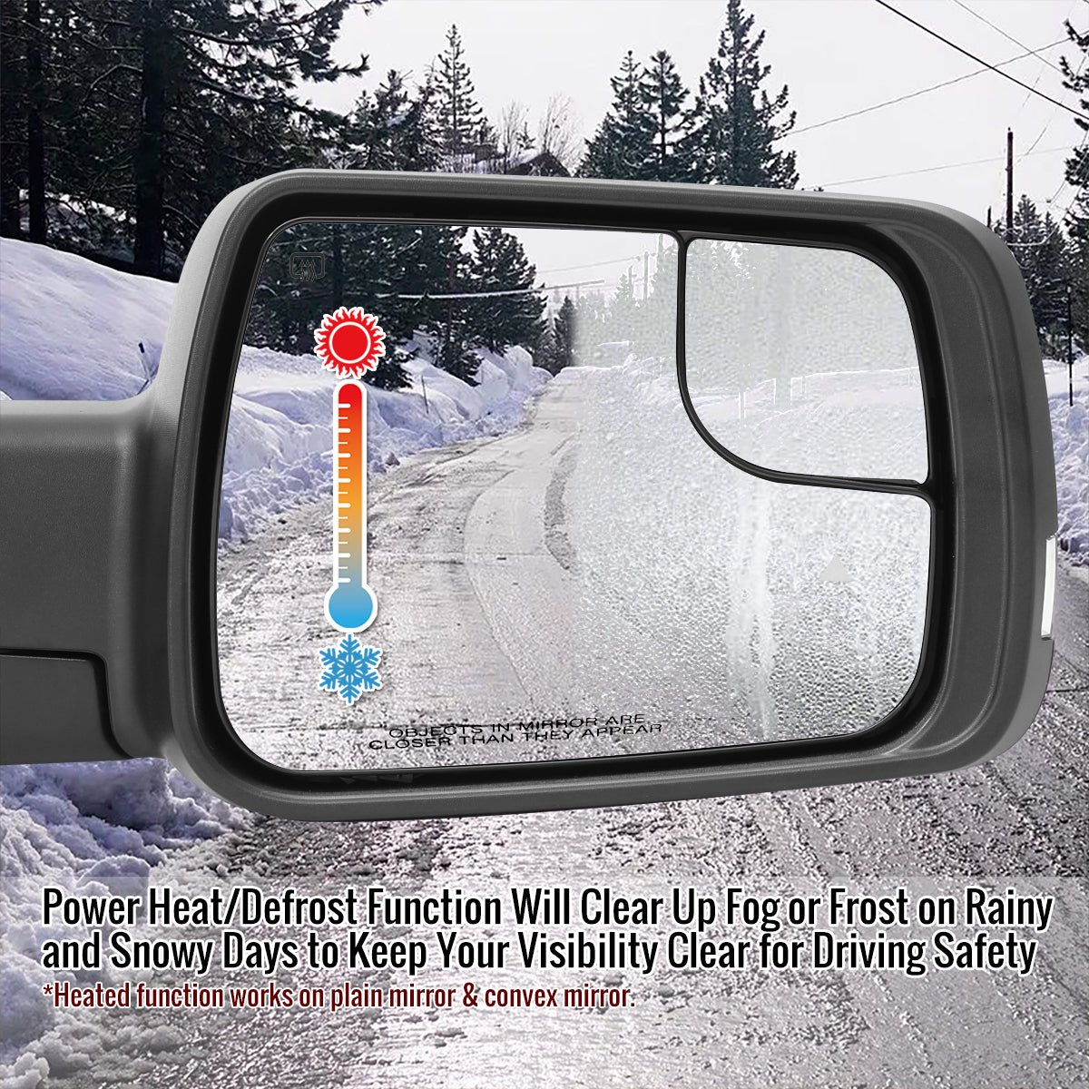 2019-2024 Dodge RAM 1500 Black Power Adjustable, Auto-Fold, BSD & Heated Side Mirror w/ LED Puddle and Turn Signal Light - Passenger Side Only