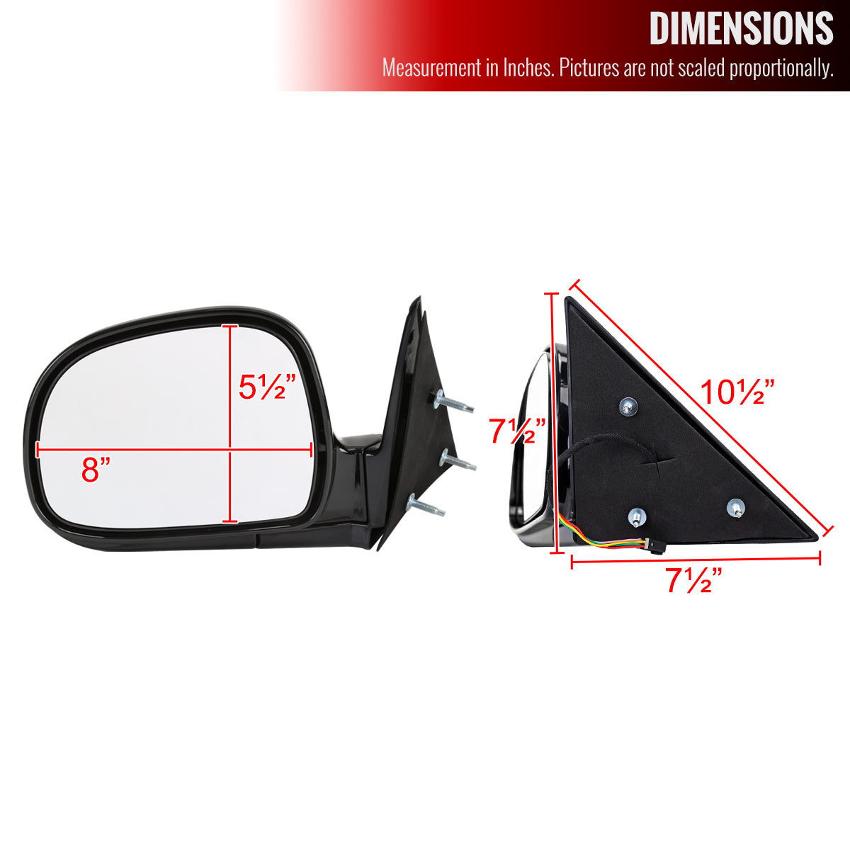 1994-1998 Chevrolet S10/Blazer GMC Sonoma Glossy Black Power Right/Passenger Side Mirror