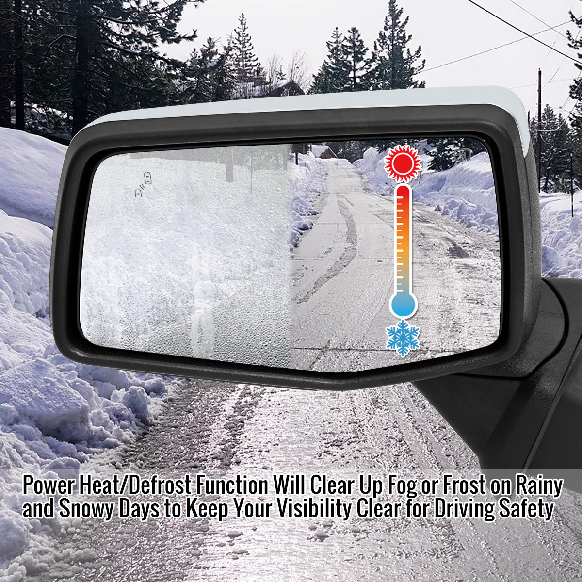 2019-2024 GMC Sierra 1500 Chrome Power Adjustable, Manual Fold, BSD & Heated Side Mirror w/ LED Puddle and Turn Signal Light - Driver Side Only