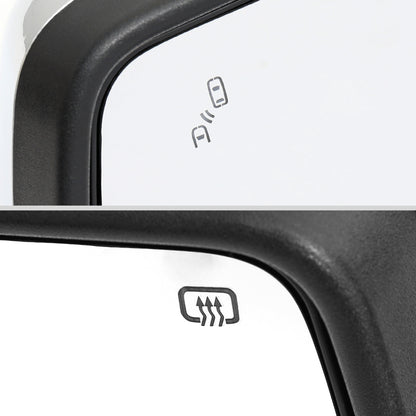 2019-2024 GMC Sierra 1500 Chrome Power Adjustable, Manual Fold, BSD & Heated Side Mirror w/ LED Puddle and Turn Signal Light - Driver Side Only