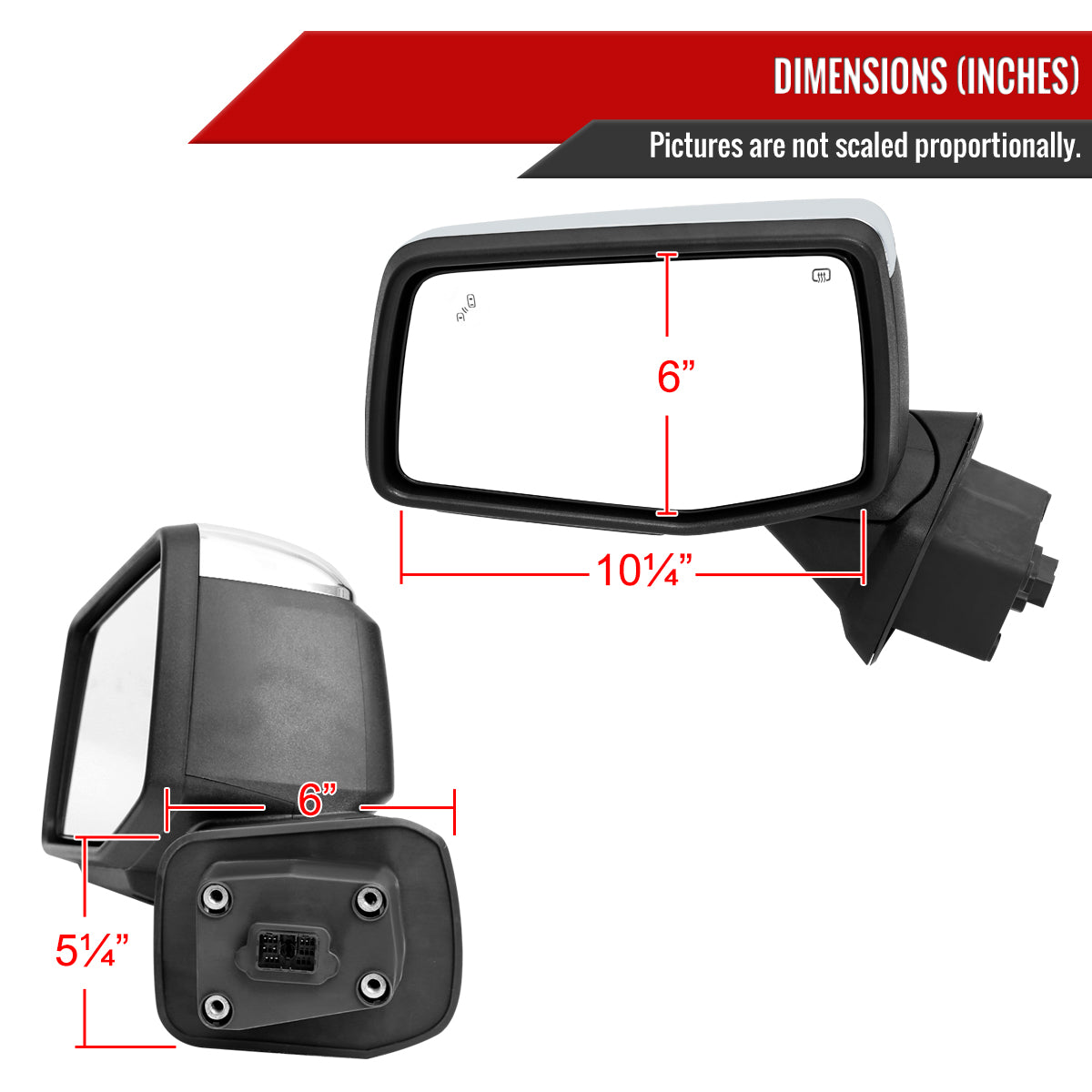 2019-2024 GMC Sierra 1500 Chrome Power Adjustable, Manual Fold, BSD & Heated Side Mirror w/ LED Puddle and Turn Signal Light - Driver Side Only