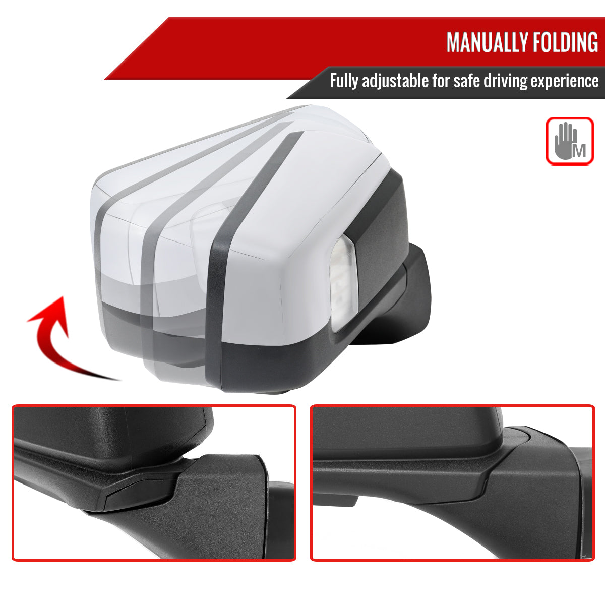 2019-2024 GMC Sierra 1500 Chrome Power Adjustable, Manual Fold, BSD & Heated Side Mirror w/ LED Puddle and Turn Signal Light - Passenger Side Only