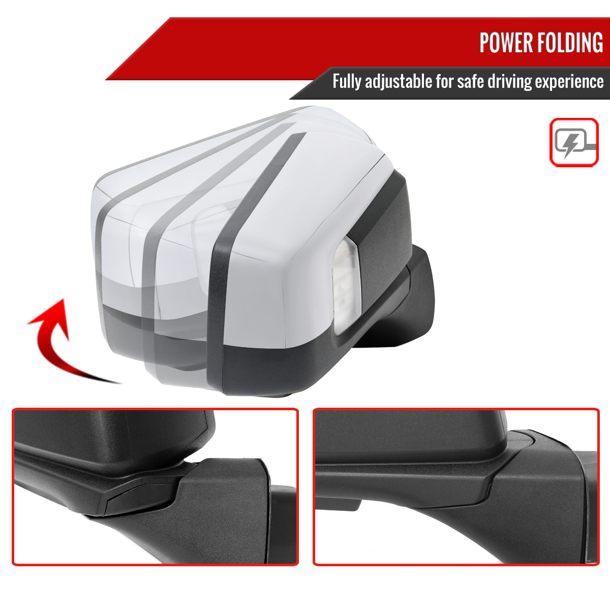 2019-2024 GMC Sierra 1500 Chrome Power Adjustable, Auto-Fold, BSD & Heated Side Mirror w/ LED Puddle and Turn Signal Light - Passenger Side Only