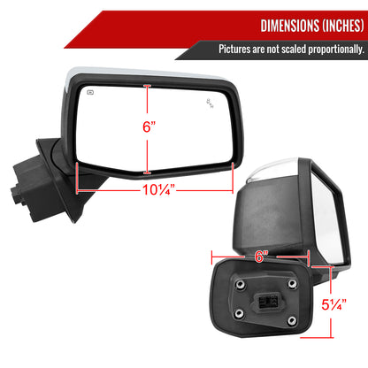 2019-2024 GMC Sierra 1500 Chrome Power Adjustable, Auto-Fold, BSD & Heated Side Mirror w/ LED Puddle and Turn Signal Light - Passenger Side Only