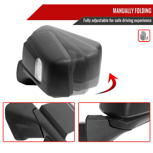 2019-2024 GMC Sierra 1500 Black Power Adjustable, Manual Fold, BSD & Heated Side Mirror w/ LED Puddle and Auxiliary Light - Driver Side Only