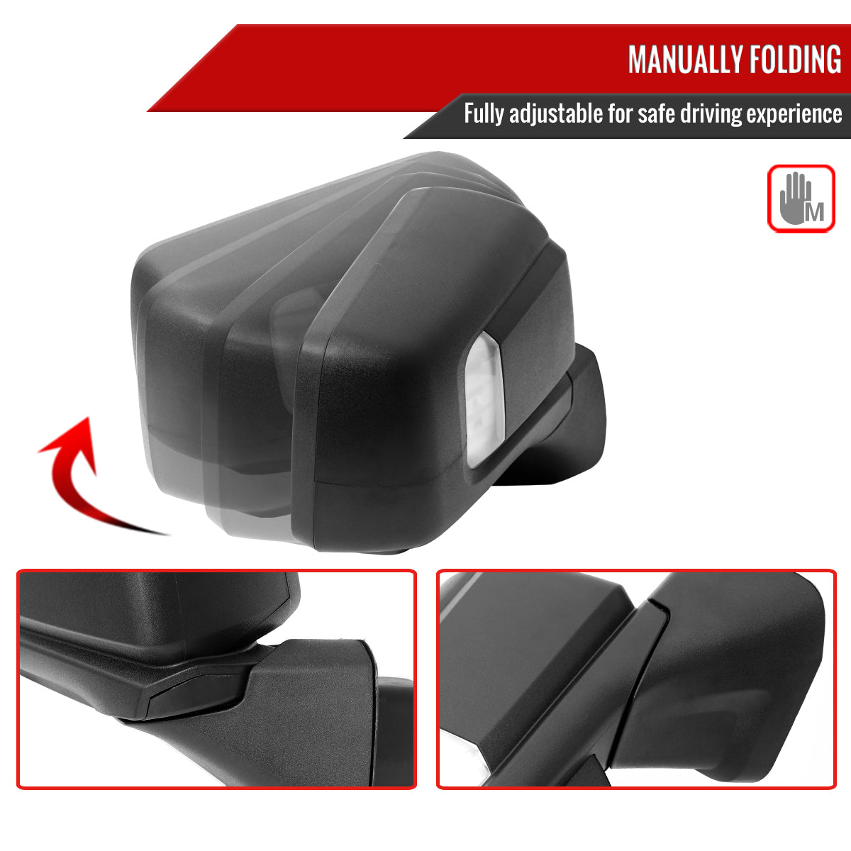 2019-2024 GMC Sierra 1500 Black Power Adjustable, Manual Fold, BSD & Heated Side Mirror w/ LED Puddle and Auxiliary Light - Passenger Side Only