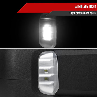 2019-2024 GMC Sierra 1500 Black Power Adjustable, Auto-Fold, BSD & Heated Side Mirror w/ LED Puddle and Auxiliary Light - Passenger Side Only