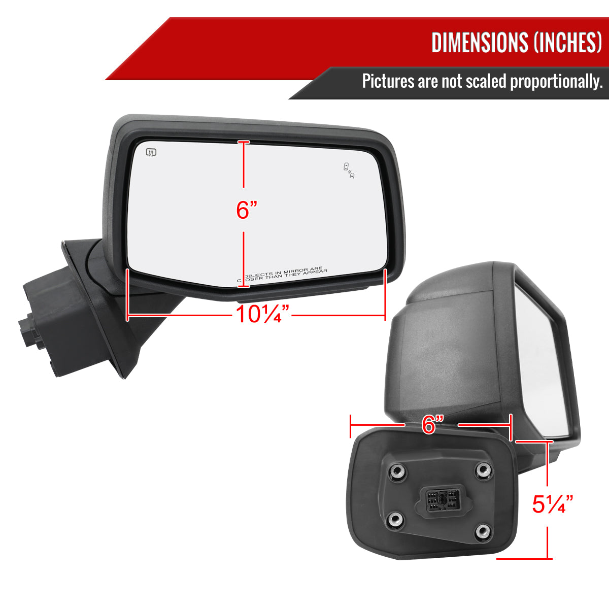 2019-2024 GMC Sierra 1500 Black Power Adjustable, Auto-Fold, BSD & Heated Side Mirror w/ LED Puddle and Auxiliary Light - Passenger Side Only