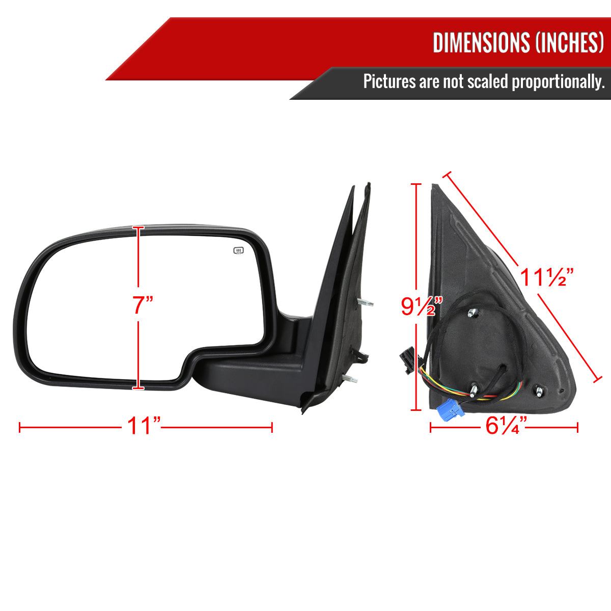 2003-2007 Chevrolet Silverado / Suburban /Avalanche / Tahoe GMC Sierra / Yukon Matte Black Power Heated Side Mirrors - Driver Side Only