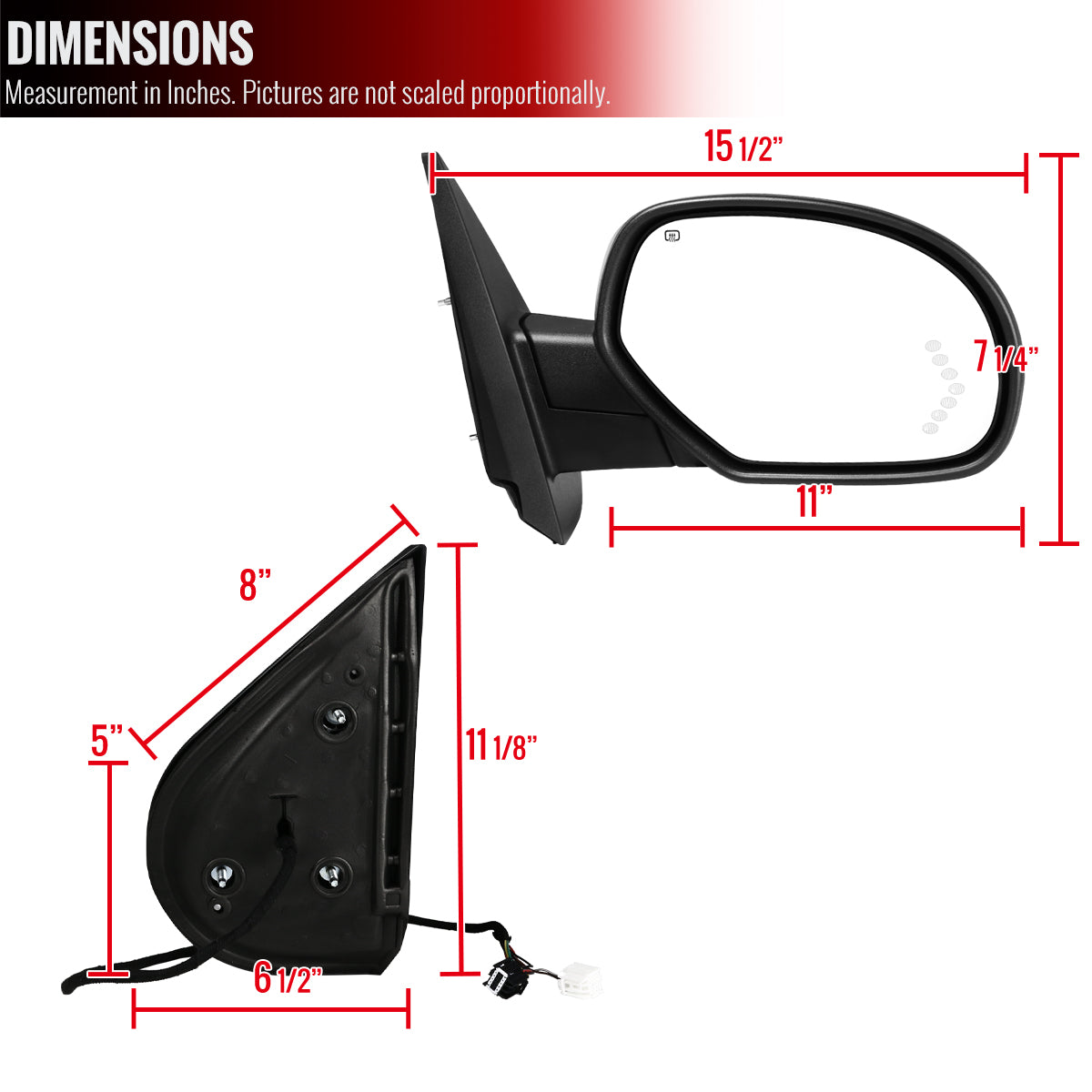 2007-2014 Chevrolet Silverado/Suburban/Avalanche/Tahoe GMC Sierra Glossy Black Power Adjustable & Heated Side Mirror w/ LED Turn Arrow Signal & Puddle Light - Passenger Side Only
