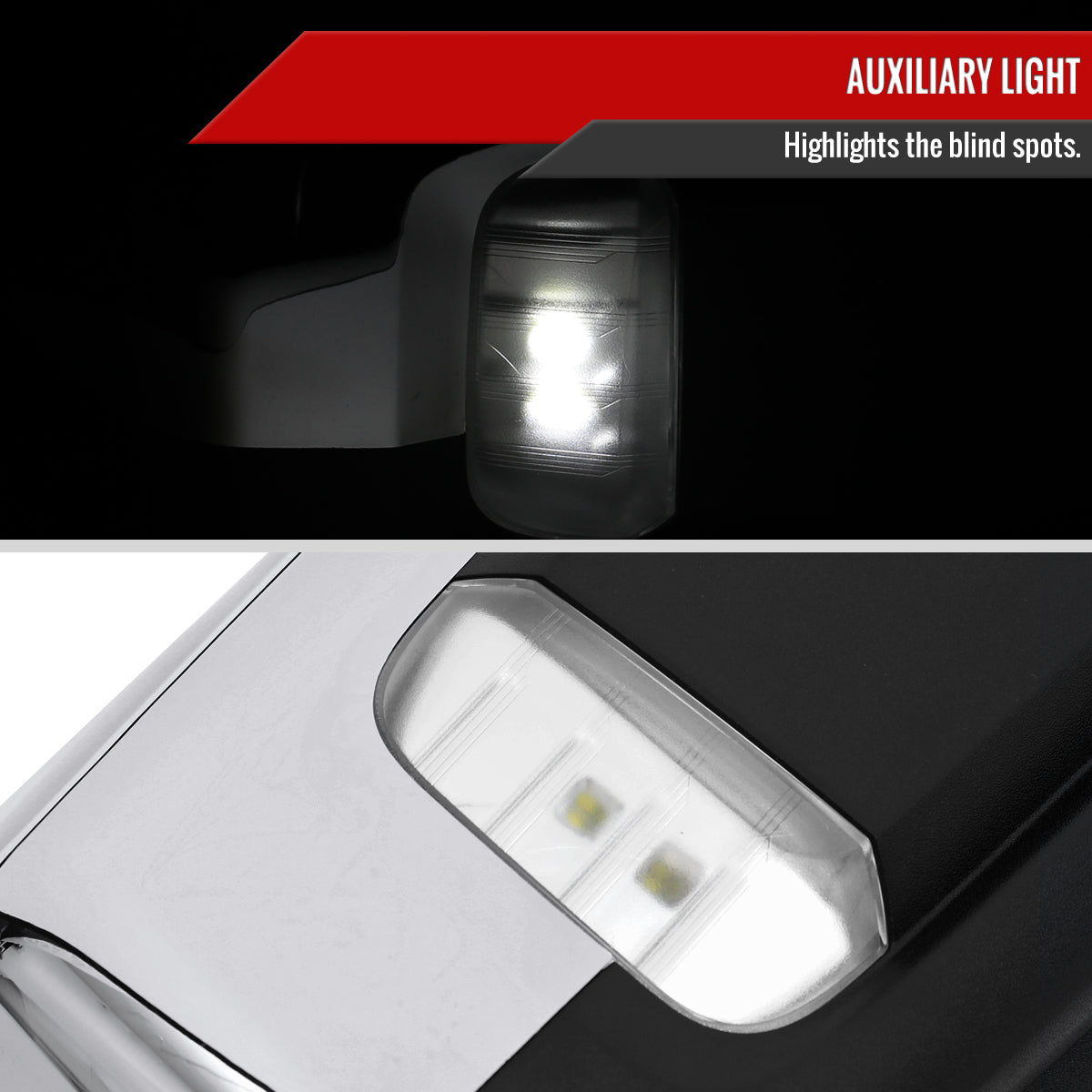 2019-2024 Chevrolet Silverado 1500 Chrome Power Adjustable, Auto-Fold, BSD & Heated Side Mirror w/ LED Puddle and Turn Signal Light - Passenger Side Only
