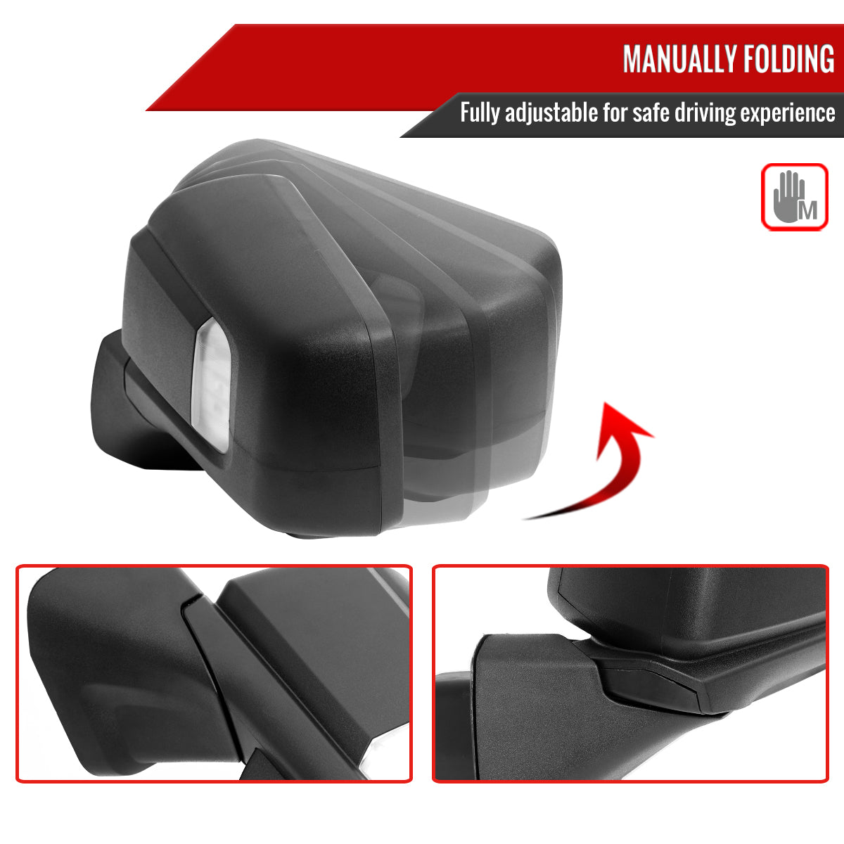 2019-2024 Chevrolet Silverado 1500 Black Power Adjustable, Manual Fold, BSD & Heated Side Mirror w/ LED Puddle and Auxiliary Light - Driver Side Only