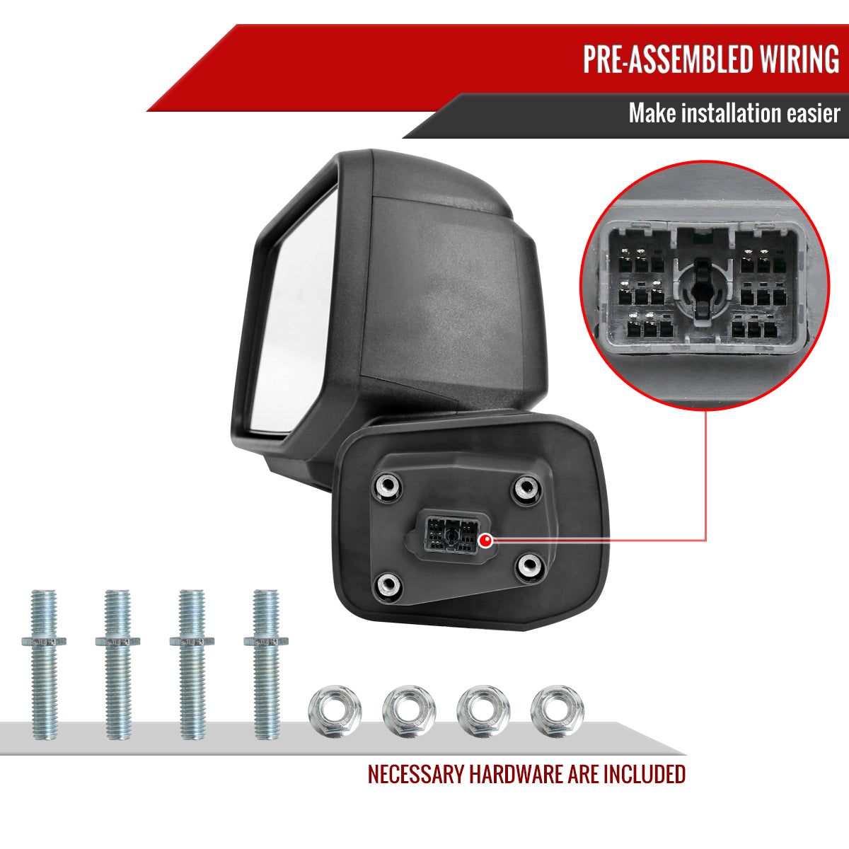 2019-2024 Chevrolet Silverado 1500 Black Power Adjustable, Manual Fold, BSD & Heated Side Mirror w/ LED Puddle and Auxiliary Light - Driver Side Only