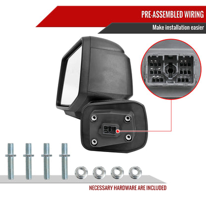 2019-2024 Chevrolet Silverado 1500 Black Power Adjustable, Manual Fold, BSD & Heated Side Mirror w/ LED Puddle and Auxiliary Light - Driver Side Only