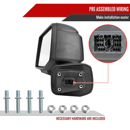 2019-2024 Chevrolet Silverado 1500 Black Power Adjustable, Auto-Fold, BSD & Heated Side Mirror w/ LED Puddle and Auxiliary Light - Driver Side Only