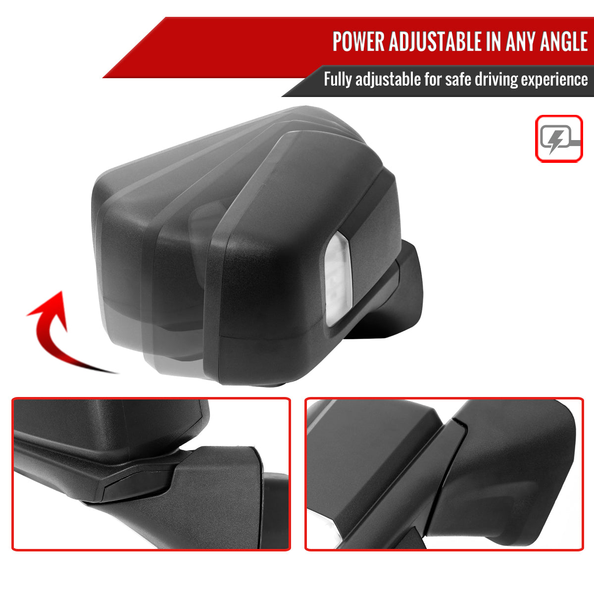 2019-2024 Chevrolet Silverado 1500 Black Power Adjustable, Auto-Fold, BSD & Heated Side Mirror w/ LED Puddle and Auxiliary Light - Passenger Side Only