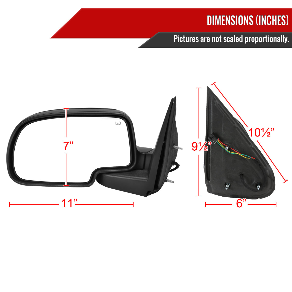 1999-2002 Chevrolet Silverado/Tahoe/Suburban GMC Sierra/Yukon Power Heated Matte Black Side Mirrors