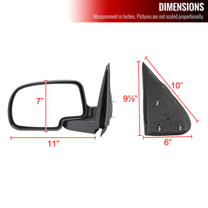 1999-2002 Chevrolet Silverado/Tahoe/Suburban GMC Sierra/Yukon Manually Adjustable Matte Black Side Mirrors