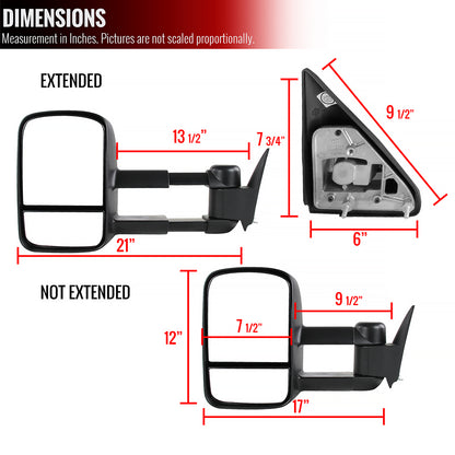1988-2002 Chevrolet C/K C3500/Tahoe GMC Yukon/Suburban Manual Adjustable & Extendable Towing Mirrors