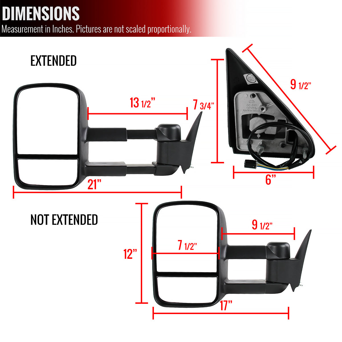 1988-2002 Chevrolet C/K C3500/Tahoe GMC Yukon/Suburban Power Adjustable & Manual Extendable Towing Mirrors