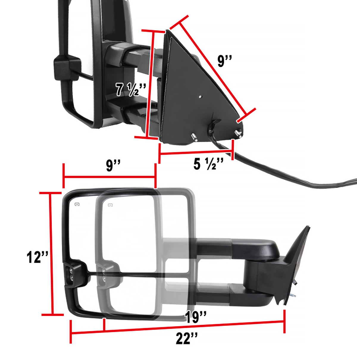 1988-2000 Chevrolet C/K Tahoe GMC Yukon/Suburban Power Adjustable, Heated, & Manual Extendable Towing Mirrors w/ LED Amber Smoked Turn Signal & Clearance Lights
