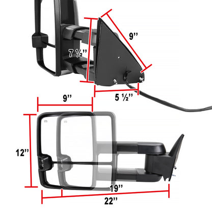 1988-2000 Chevrolet C/K Tahoe GMC Yukon/Suburban Power Adjustable, Heated, & Manual Extendable Towing Mirrors w/ LED Amber Smoked Turn Signal & Clearance Lights