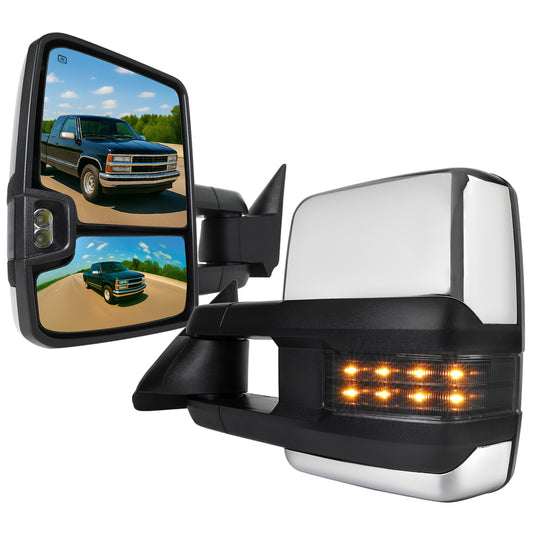1988-2000 Chevrolet C/K Tahoe GMC Yukon/Suburban Power Adjustable, Heated, & Manual Extendable Towing Mirrors w/ LED Amber Smoked Turn Signal & Clearance Lights