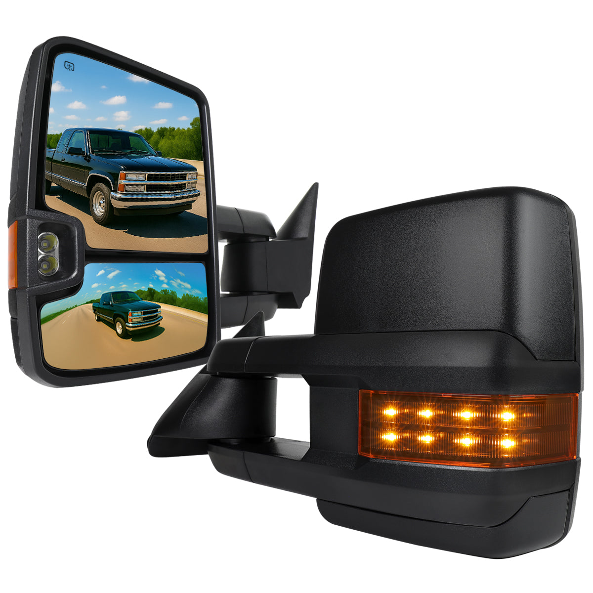 1988-2000 Chevrolet C/K Tahoe GMC Yukon/Suburban Power Adjustable, Heated, & Manual Extendable Towing Mirrors w/ LED Turn Signal & Clearance Lights