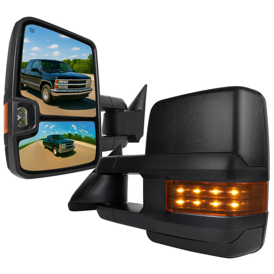 1988-2000 Chevrolet C/K Tahoe GMC Yukon/Suburban Power Adjustable, Heated, & Manual Extendable Towing Mirrors w/ LED Turn Signal & Clearance Lights